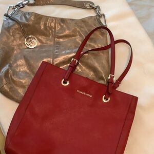 Michael Kors Red Leather Tote with Gold Hardware